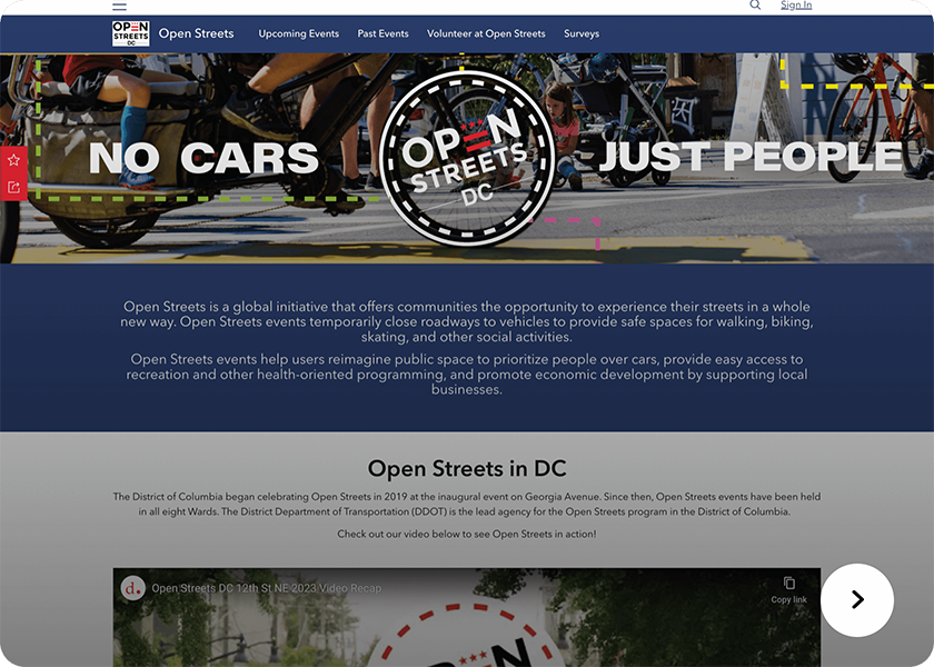 Screenshot of the Open Streets website